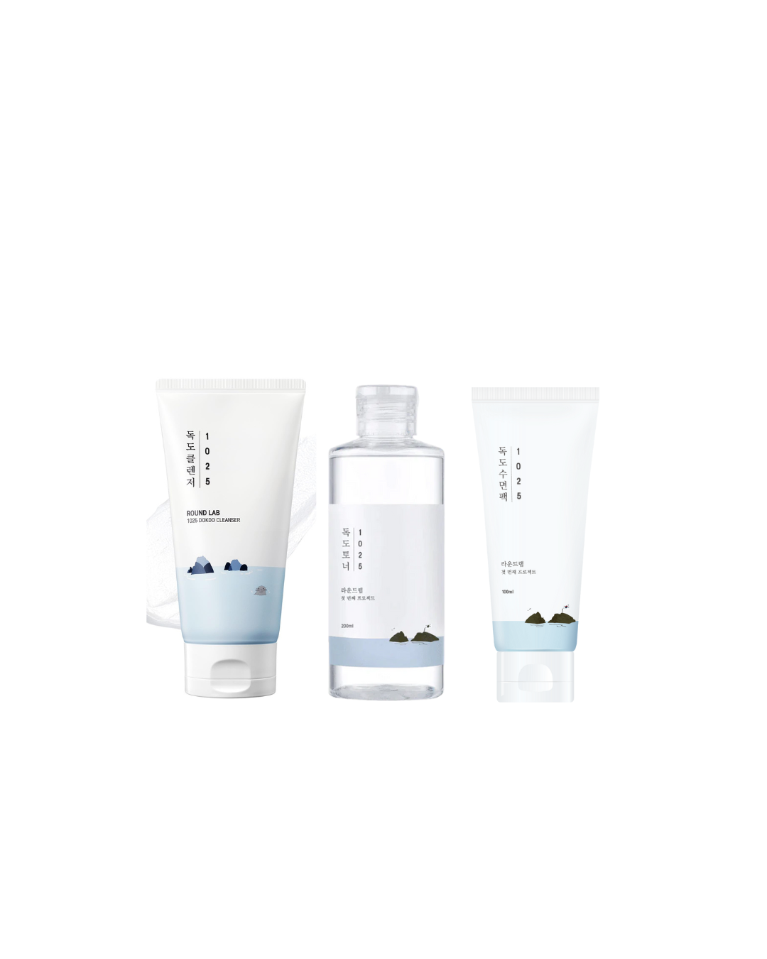 Round Lab DOKDO 1025 Beruhigendes 3er Set: Cleanser, Toner & Sleeping Mask