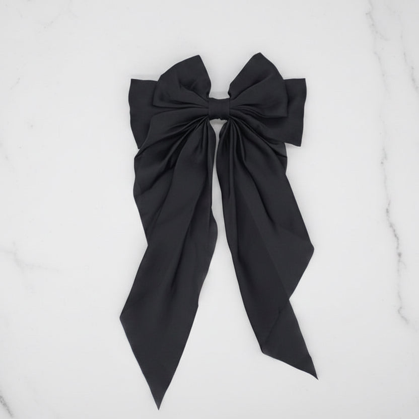 Midnight Elegance – Grosse Haarschleife mit langen Bändern